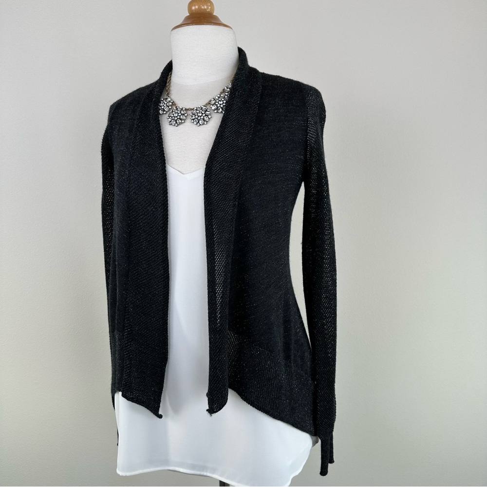 Eileen Fisher Black Silver Merino Cardigan Size PP 4Petite